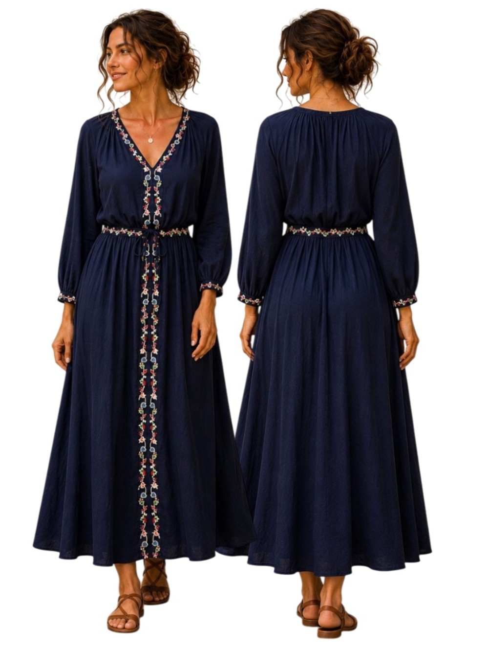 Velvet by Graham & Spencer Embroidered Navy Midi Dress | Folk Prairie Cottage